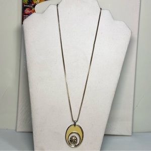 Vintage women 925 silver necklace with yellow enamel silver swirl pendant. Used.